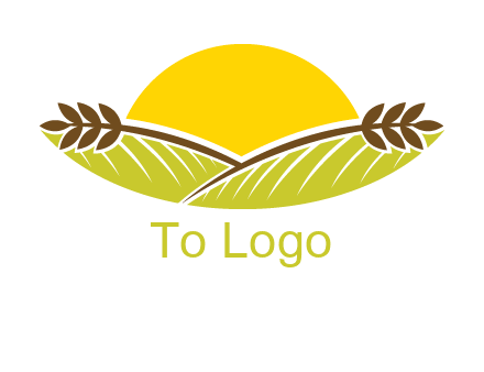 sunset over wheat stalks and farm logo