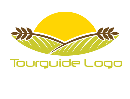 sunset over wheat stalks and farm logo