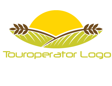 sunset over wheat stalks and farm logo