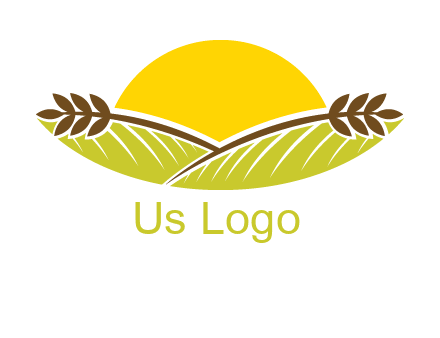 sunset over wheat stalks and farm logo