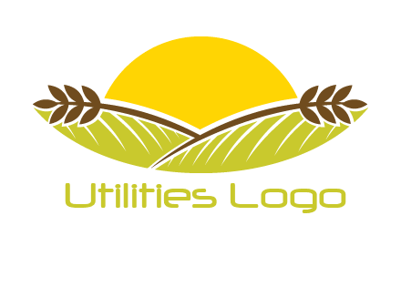 sunset over wheat stalks and farm logo