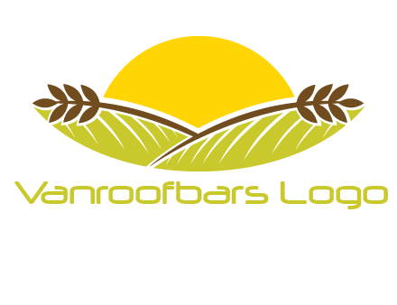 sunset over wheat stalks and farm logo