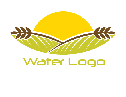 sunset over wheat stalks and farm logo