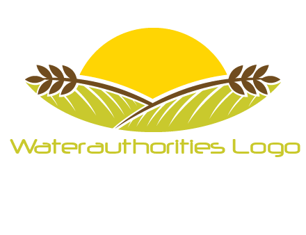 sunset over wheat stalks and farm logo