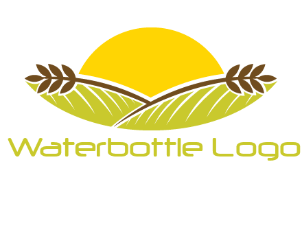 sunset over wheat stalks and farm logo