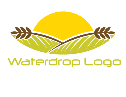 sunset over wheat stalks and farm logo