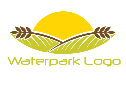 sunset over wheat stalks and farm logo