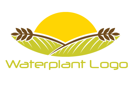 sunset over wheat stalks and farm logo