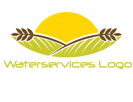 sunset over wheat stalks and farm logo