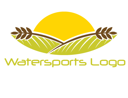 sunset over wheat stalks and farm logo