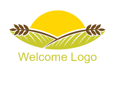 sunset over wheat stalks and farm logo