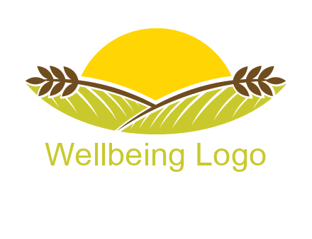 sunset over wheat stalks and farm logo