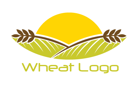 sunset over wheat stalks and farm logo