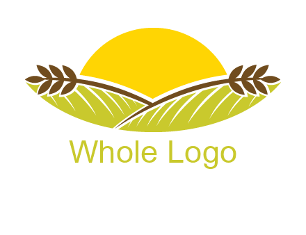 sunset over wheat stalks and farm logo