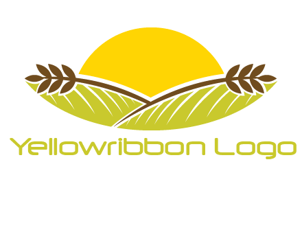 sunset over wheat stalks and farm logo