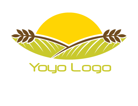 sunset over wheat stalks and farm logo