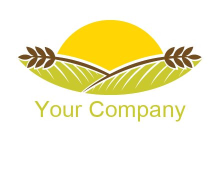 sunset over wheat stalks and farm logo