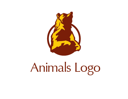 half body bear in circle animal logo