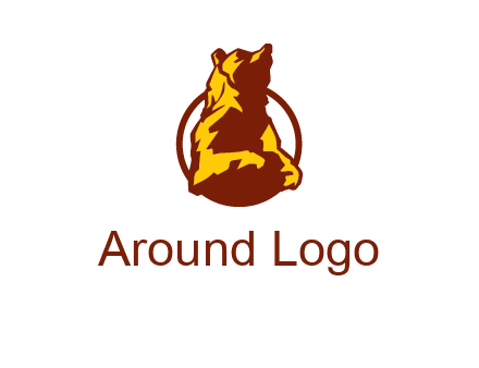 half body bear in circle animal logo