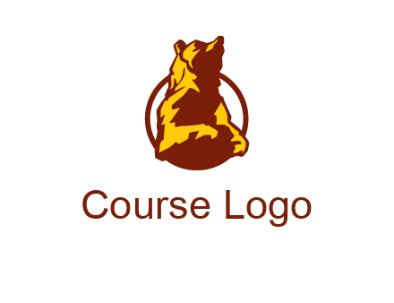 half body bear in circle animal logo