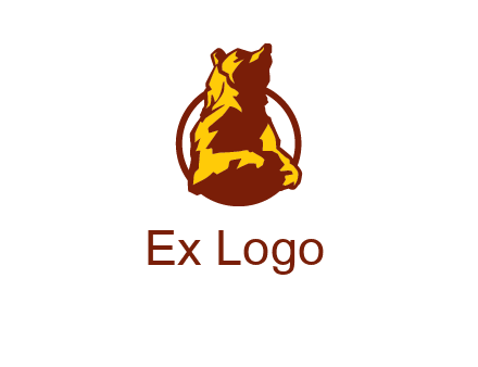 half body bear in circle animal logo