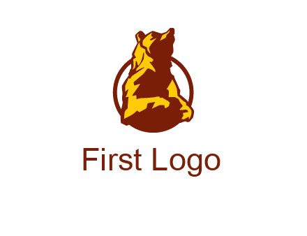 half body bear in circle animal logo