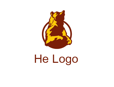 half body bear in circle animal logo