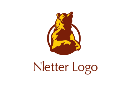 half body bear in circle animal logo