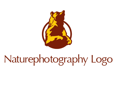 half body bear in circle animal logo