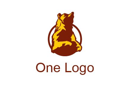 half body bear in circle animal logo