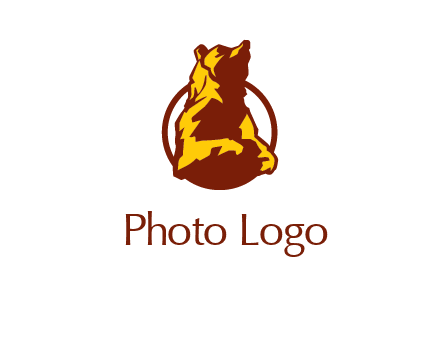 half body bear in circle animal logo