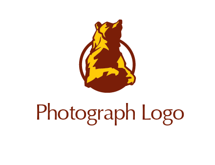 half body bear in circle animal logo