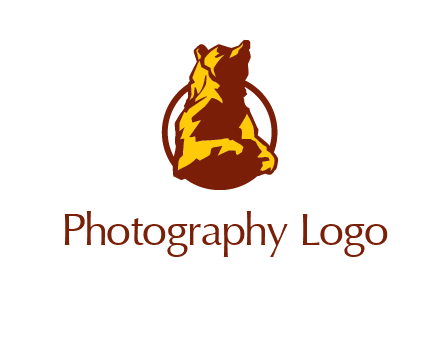 half body bear in circle animal logo