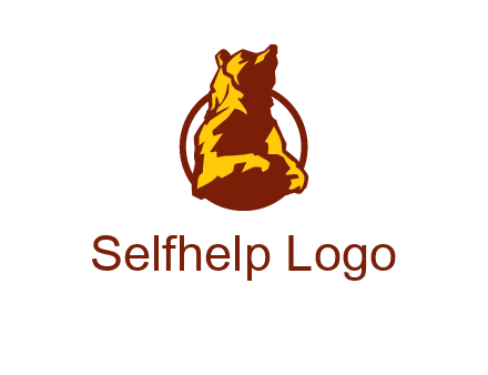 half body bear in circle animal logo
