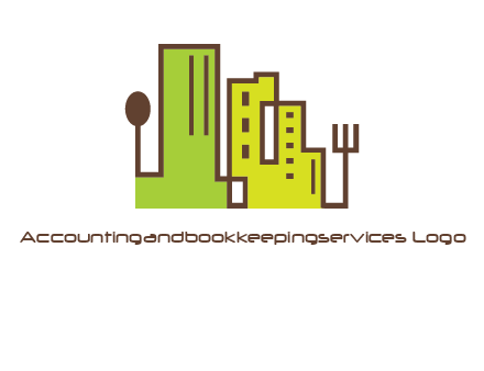 upright fork spoon and buildings catering logo
