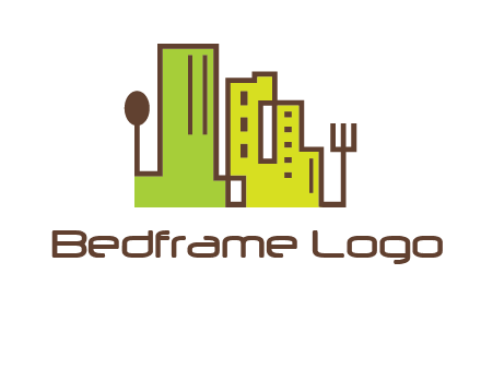upright fork spoon and buildings catering logo