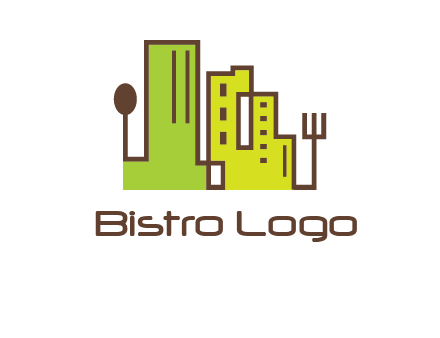 upright fork spoon and buildings catering logo