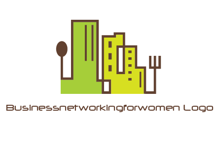 upright fork spoon and buildings catering logo