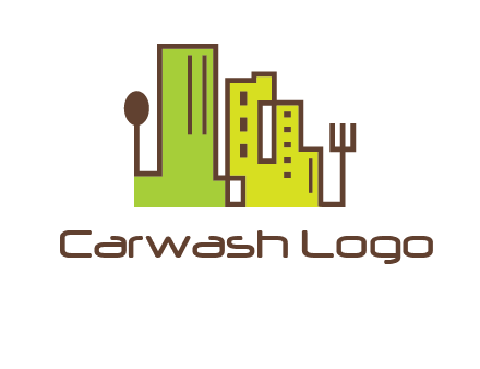 upright fork spoon and buildings catering logo