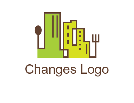 upright fork spoon and buildings catering logo