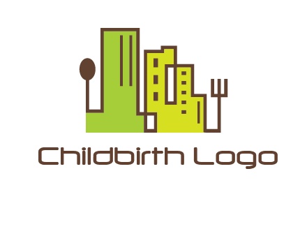 upright fork spoon and buildings catering logo