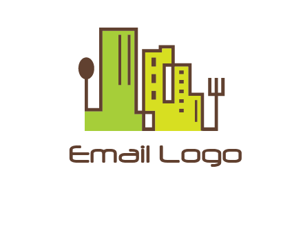 upright fork spoon and buildings catering logo