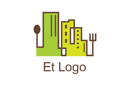 upright fork spoon and buildings catering logo