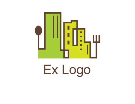 upright fork spoon and buildings catering logo