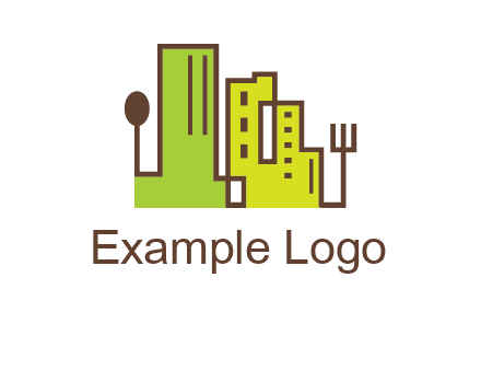 upright fork spoon and buildings catering logo