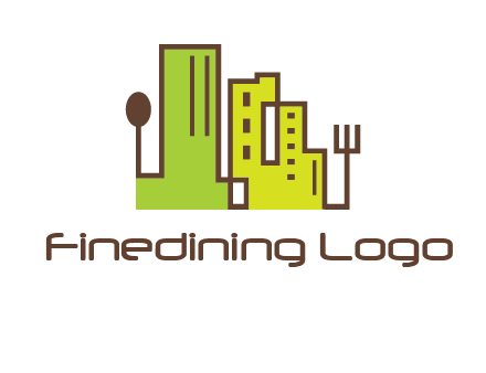 upright fork spoon and buildings catering logo