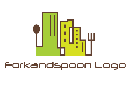 upright fork spoon and buildings catering logo