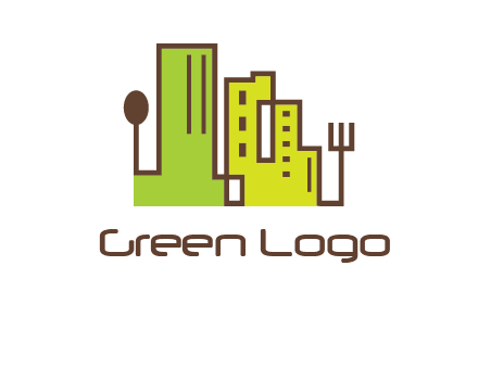 upright fork spoon and buildings catering logo