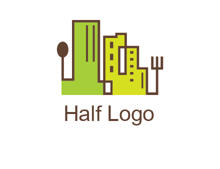 upright fork spoon and buildings catering logo