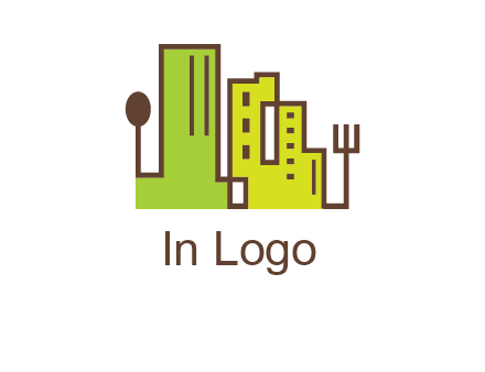 upright fork spoon and buildings catering logo